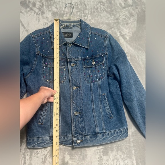 Lee Denim Trucker Jacket Women’s Large Blue Buttons Rhinestones Bedazzled - Picture 10 of 11